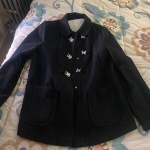 Navy Blue Fall Coat with Fur Trim - Top Shop